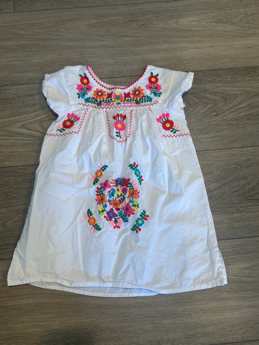 Unik White Dress with Bright Multicolor Floral Embroidery Size 3T